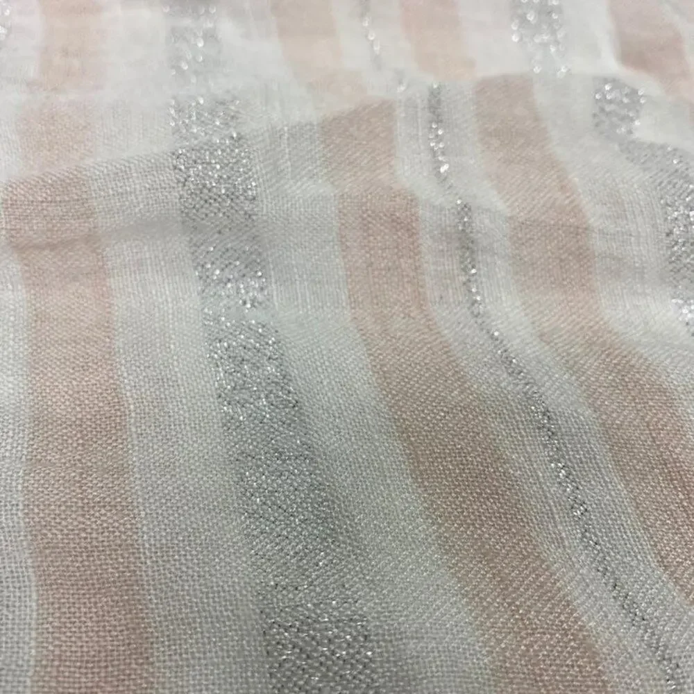 Orange White Silvery Striped Fringe Scarf L68